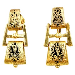 Antique Victorian Etruscan Revival 14 Karat Yellow Gold Enamel Earrings