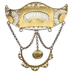 Antique Victorian Etruscan Revival 14 Karat Yellow Gold Filigree Drop Pin Brooch