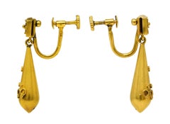 Victorian Etruscan Revival 14 Karat Yellow Gold Screw-Back Antique Earrings