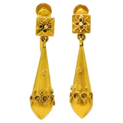Victorian Etruscan Revival 14 Karat Yellow Gold Screw-Back Antique Earrings