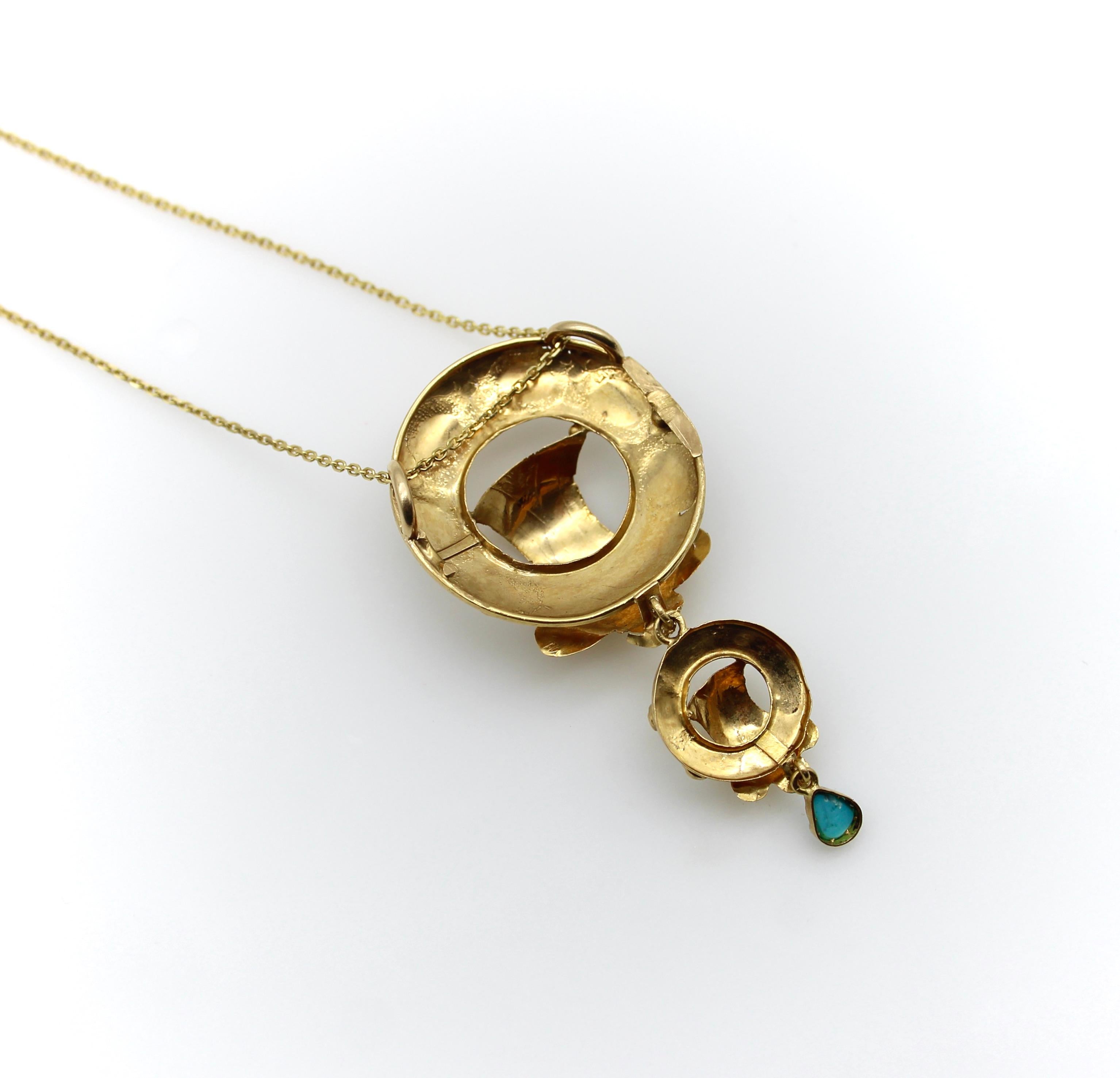 Victorian Etruscan Revival 14K Gold and Turquoise Cabochon Necklace For Sale 2
