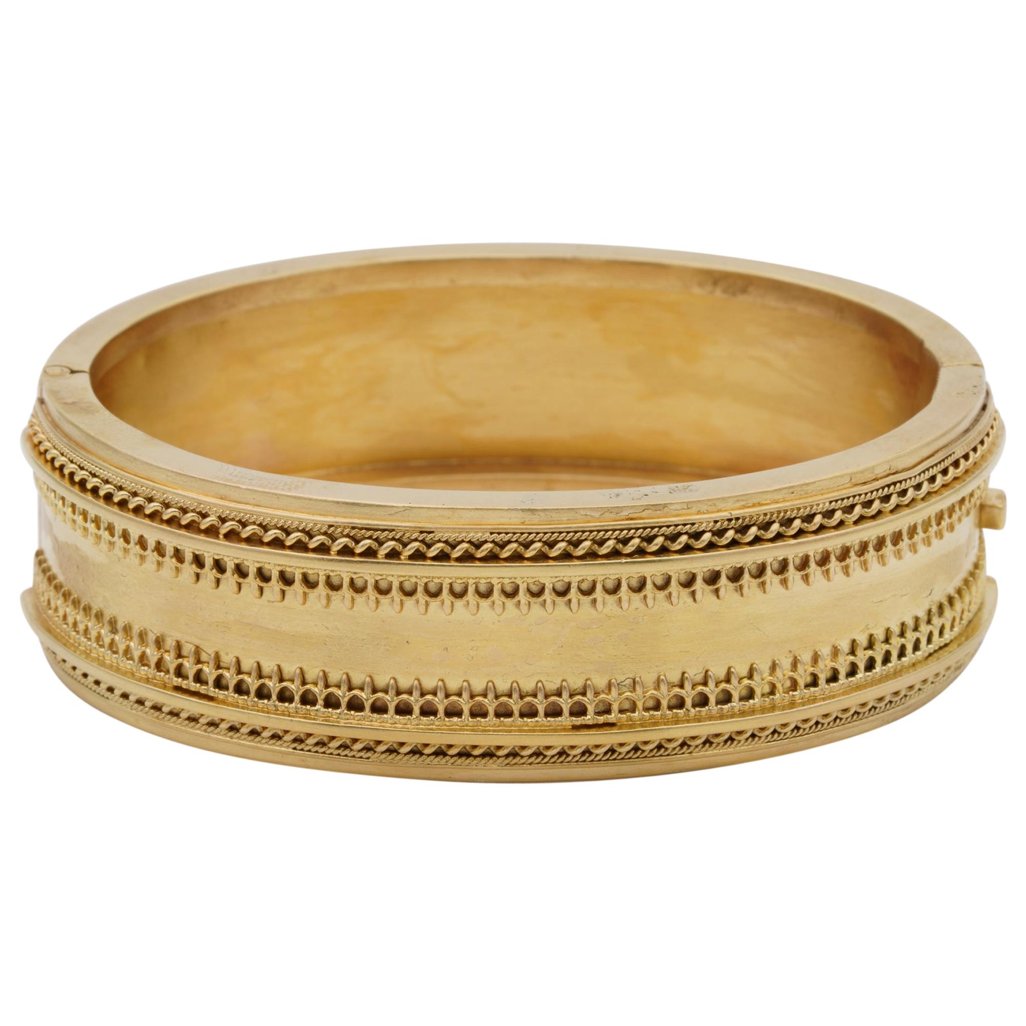 Victorian Etruscan Revival 15 Karat Gold Cuff For Sale