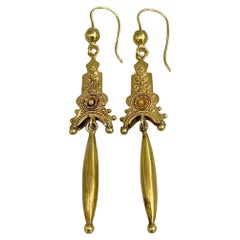 Victorian Etruscan Revival 15 Karat Yellow Gold Drop Dangle Earrings