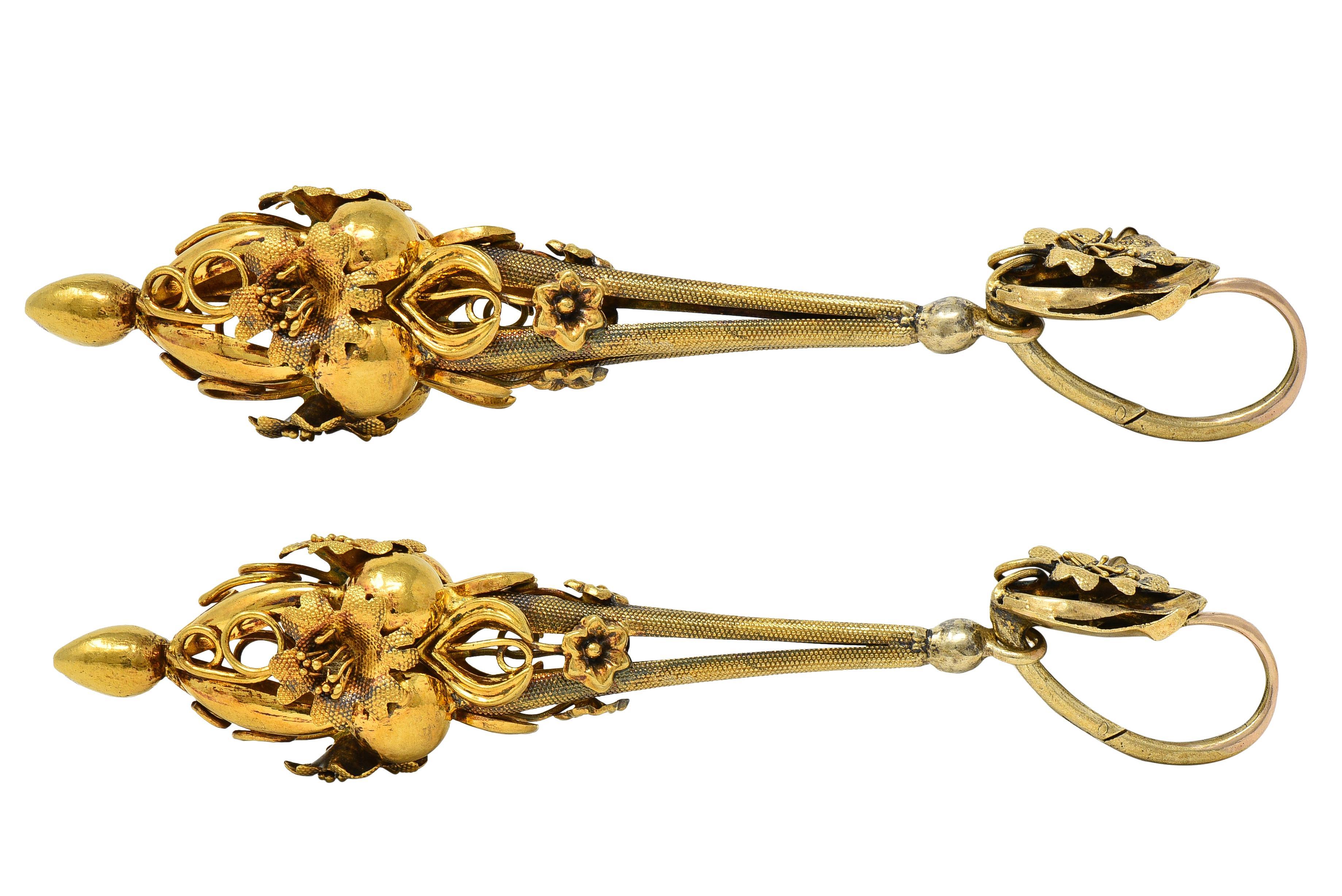 Boucles d'oreilles pendantes anciennes jaune 18 carats de style néo-étrusque victorien en vente 3