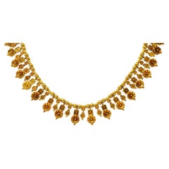 Victorian Etruscan Revival 18 Karat Yellow Gold Filigree Antique Fringe Necklace