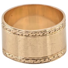Fascia nuziale larga in oro 18 KT di epoca vittoriana e revival etrusco