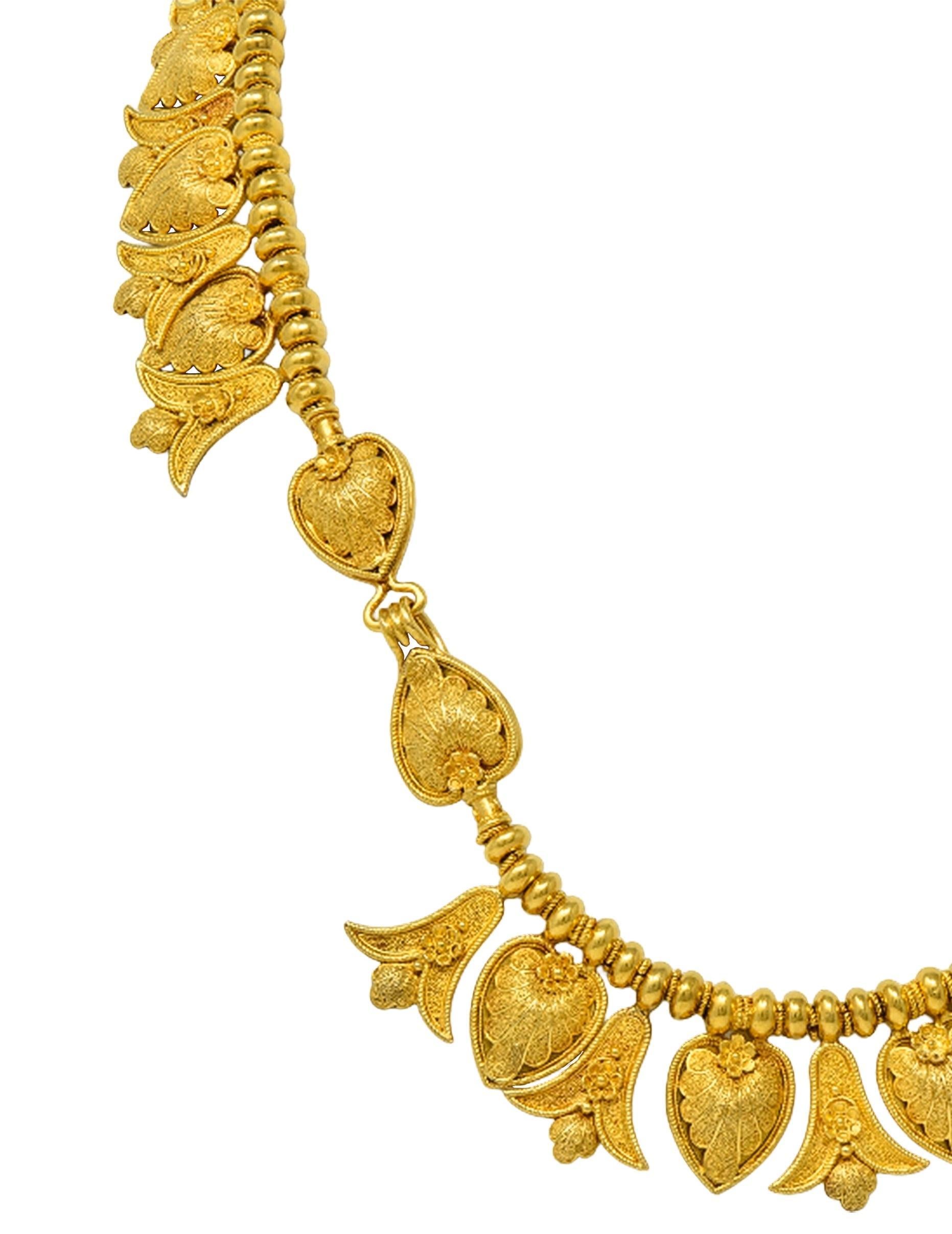 Collana vittoriana Etruscan Revival in oro 18 carati con frange di palme e loto in vendita 4