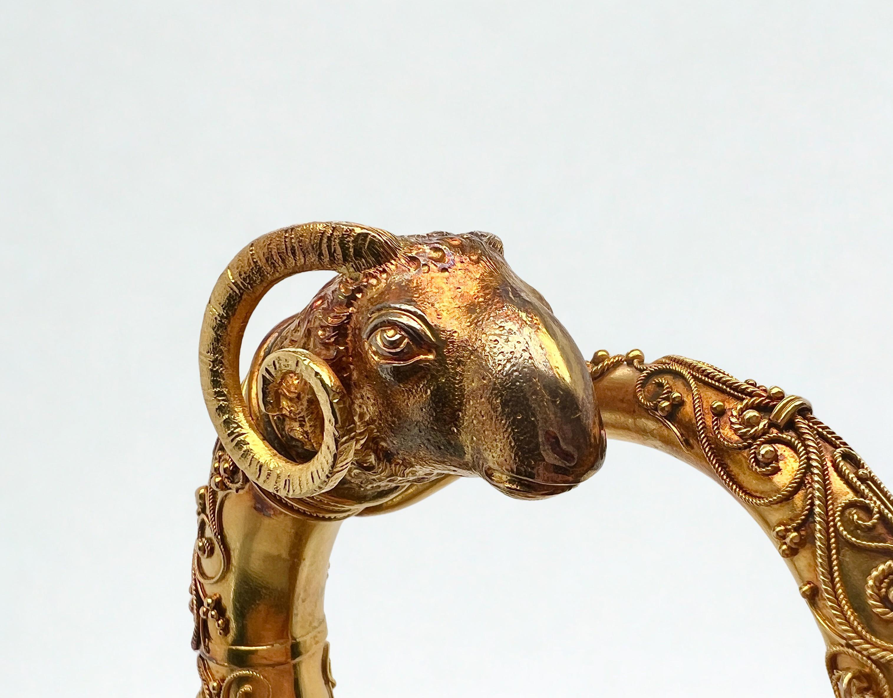 Victorian Etruscan Revival 18k Gold Rams Head Bangle Bracelet For Sale 4
