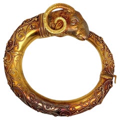 Victorian Etruscan Revival 18k Gold Rams Head Bangle Bracelet
