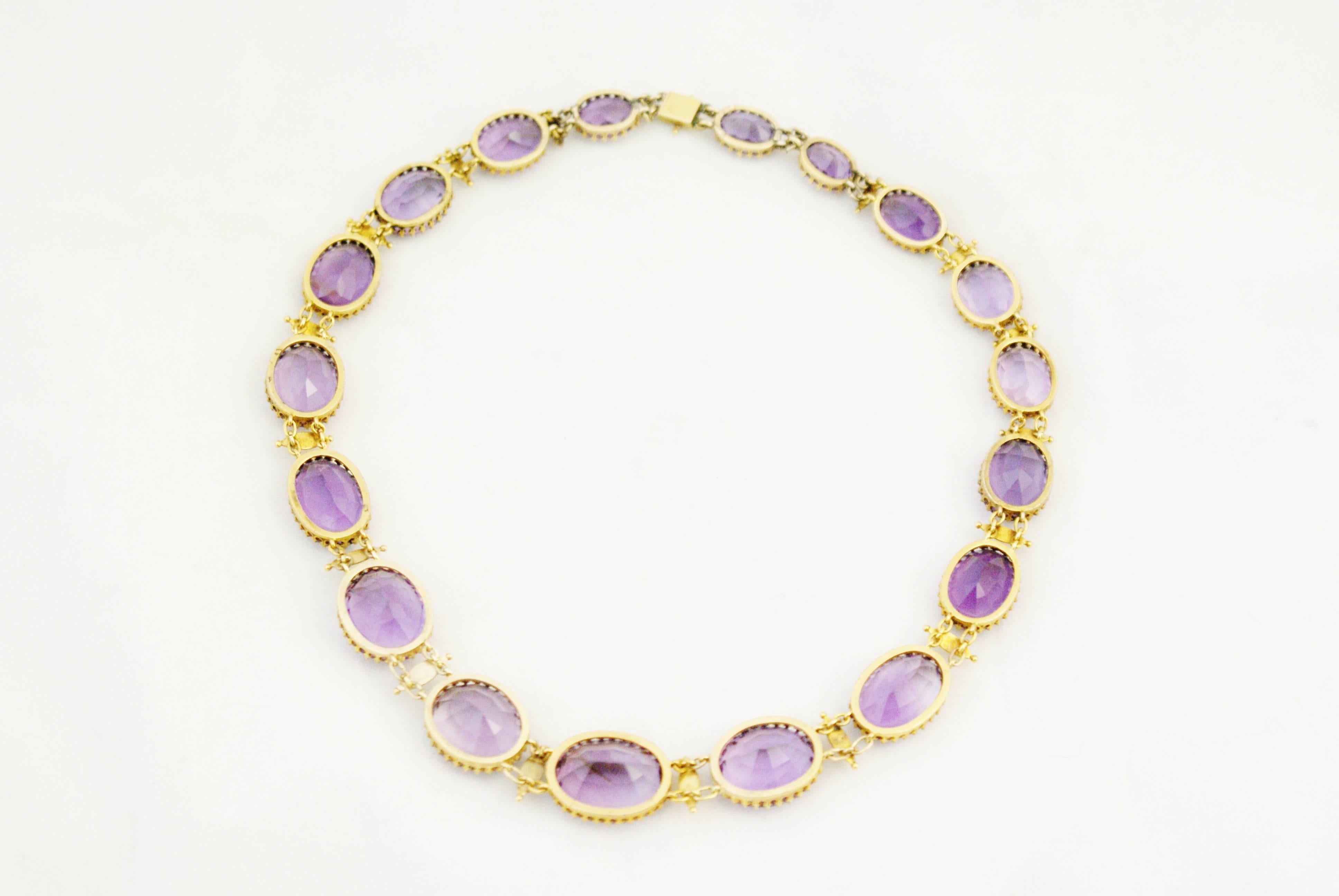Oval Cut Victorian Etruscan Revival Amethyst and Gold Riviere Necklace For Sale