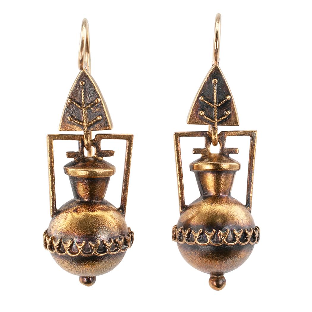 Victorian Etruscan Revival Amphora Gold Earrings