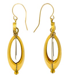 Victorian Etruscan Revival Articulated 9 Karat Matte Gold Drop Earrings