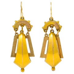 Victorian Etruscan Revival Articulated 9 Karat Matte Gold Drop Earrings