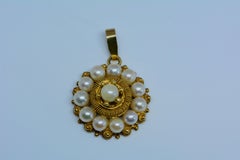 Victorian Etruscan Revival Cultured Pearl Pendant 14 Karat Yellow Gold