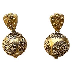 Victorian Etruscan Revival Dangle Drop Earrings 14 Karat Gold, circa 1860