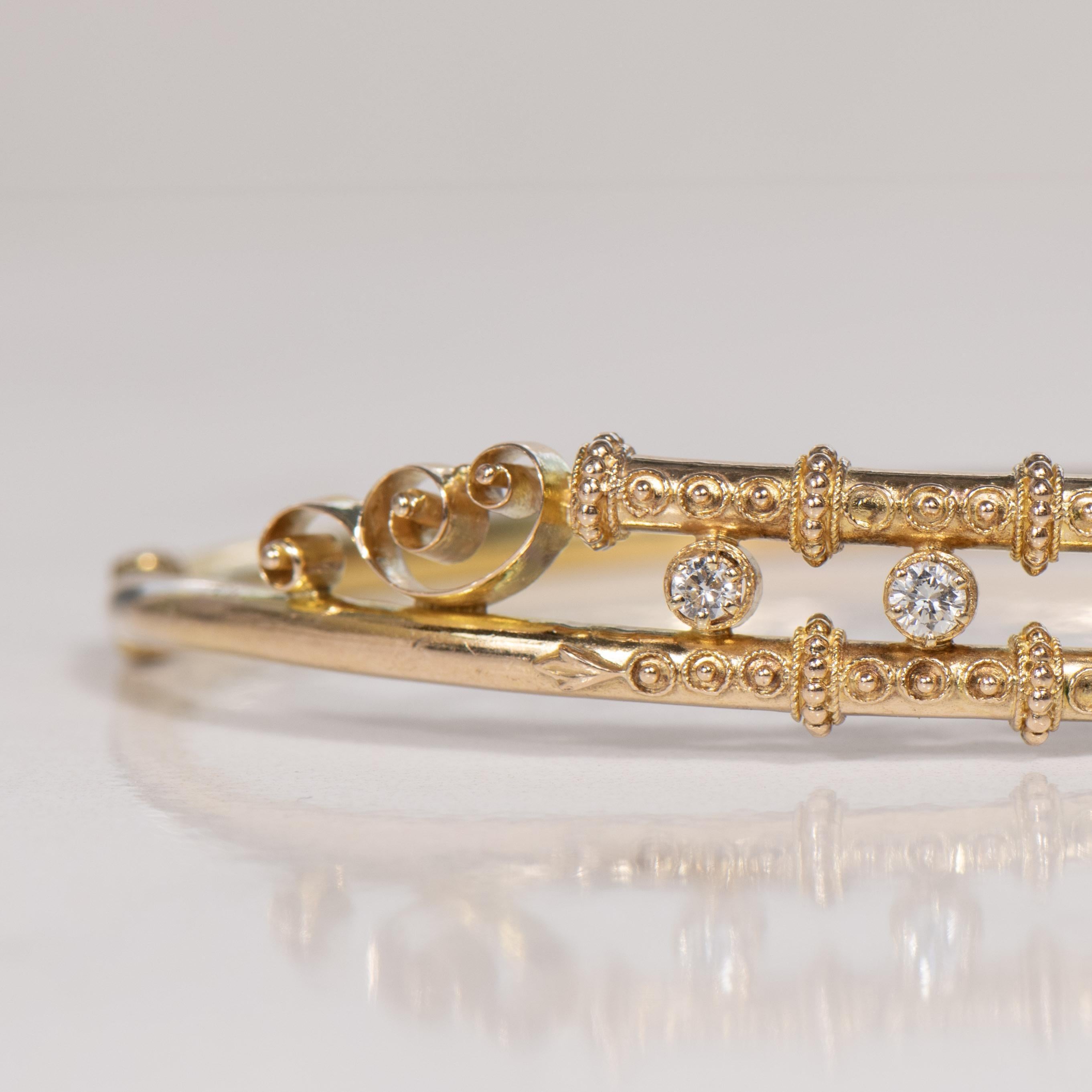 Victorian Etruscan Revival Diamond Bypass Bangle Bracelet In Good Condition In Addison, TX
