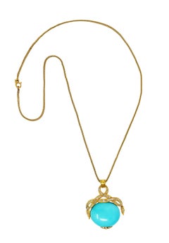 Victorian Etruscan Revival Diamond Turquoise 18 Karat Yellow Gold Necklace