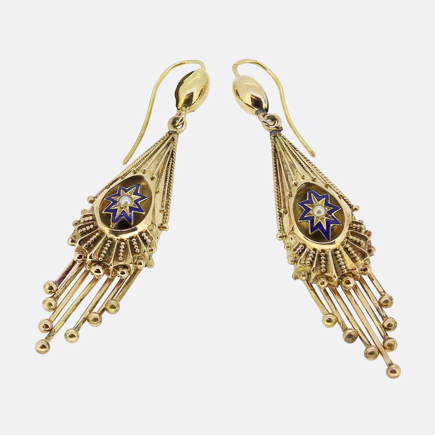 Round Cut Victorian Etruscan Revival Drop Earrings