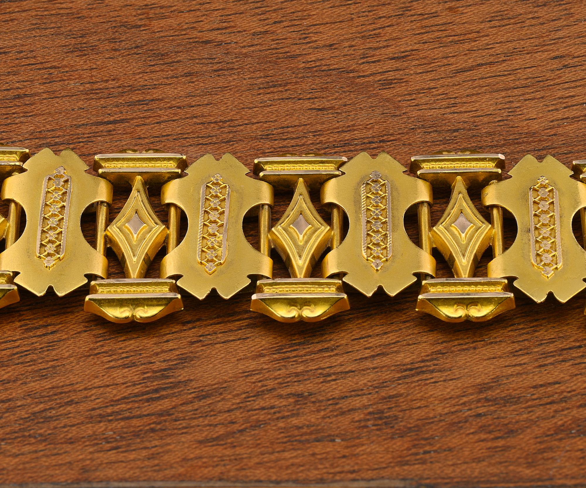 Collar Victoriano de Cadena de Libro Inglés del Renacimiento Etrusco 15 KT Oro en venta 1