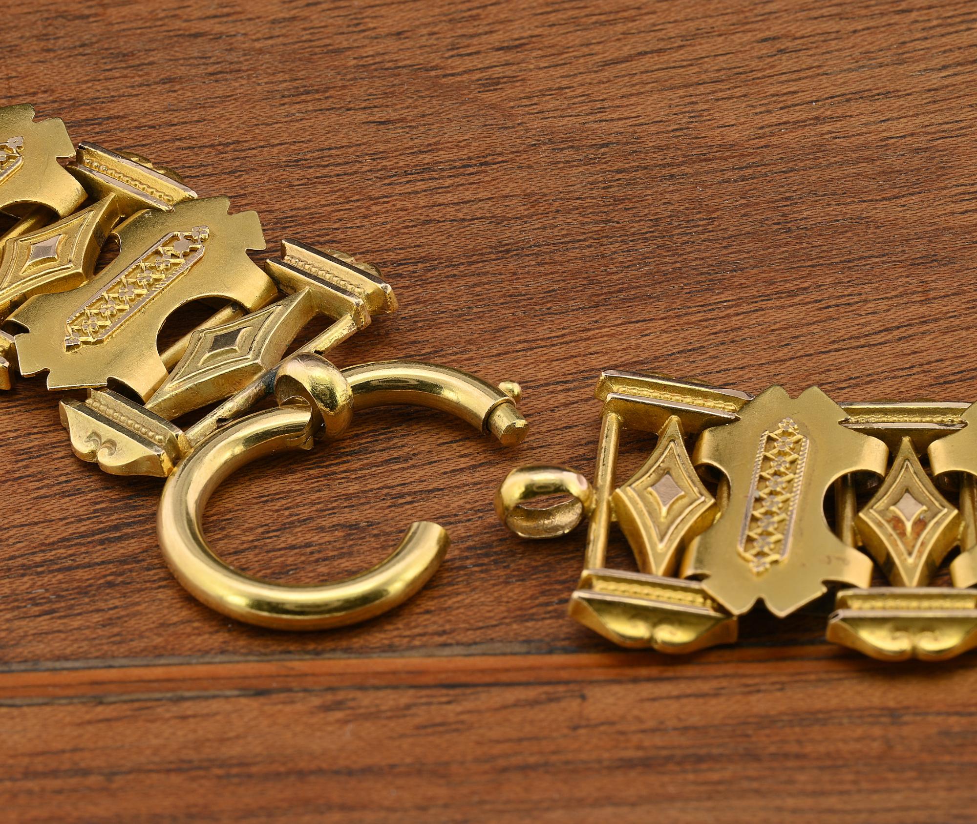 Collar Victoriano de Cadena de Libro Inglés del Renacimiento Etrusco 15 KT Oro en venta 2