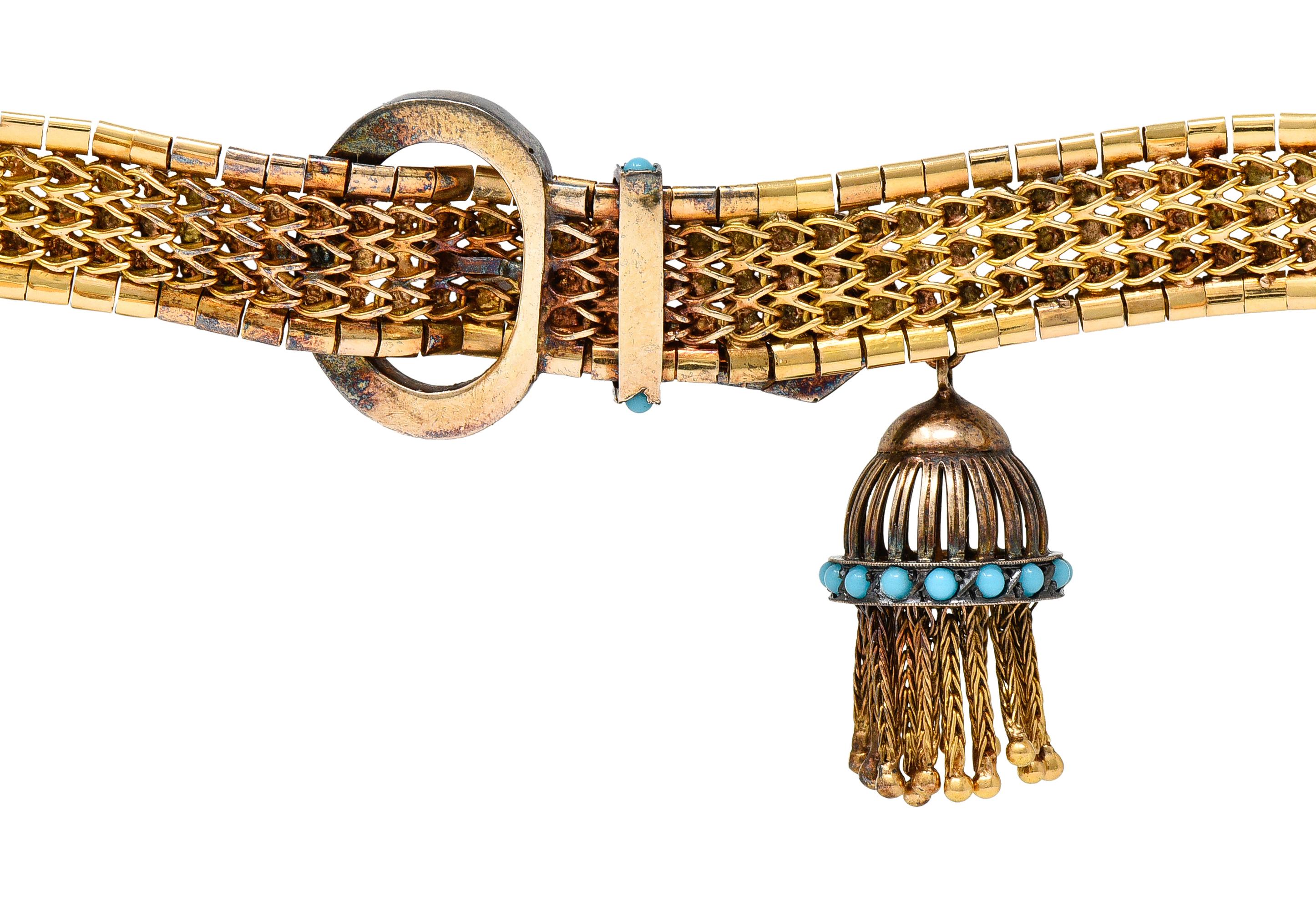 Victorian Etruscan Revival Gemstone Cabochon 18 Karat Yellow Gold Bracelet 6