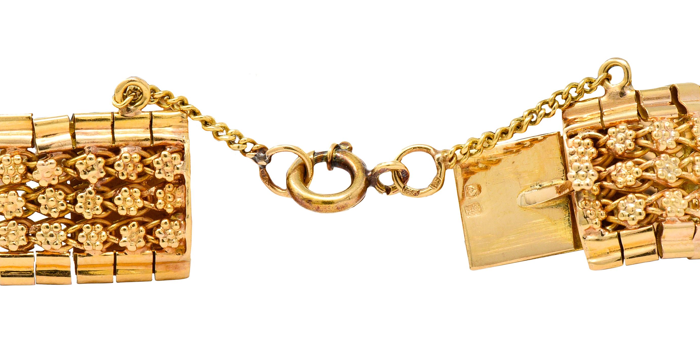 Victorian Etruscan Revival Gemstone Cabochon 18 Karat Yellow Gold Bracelet 7