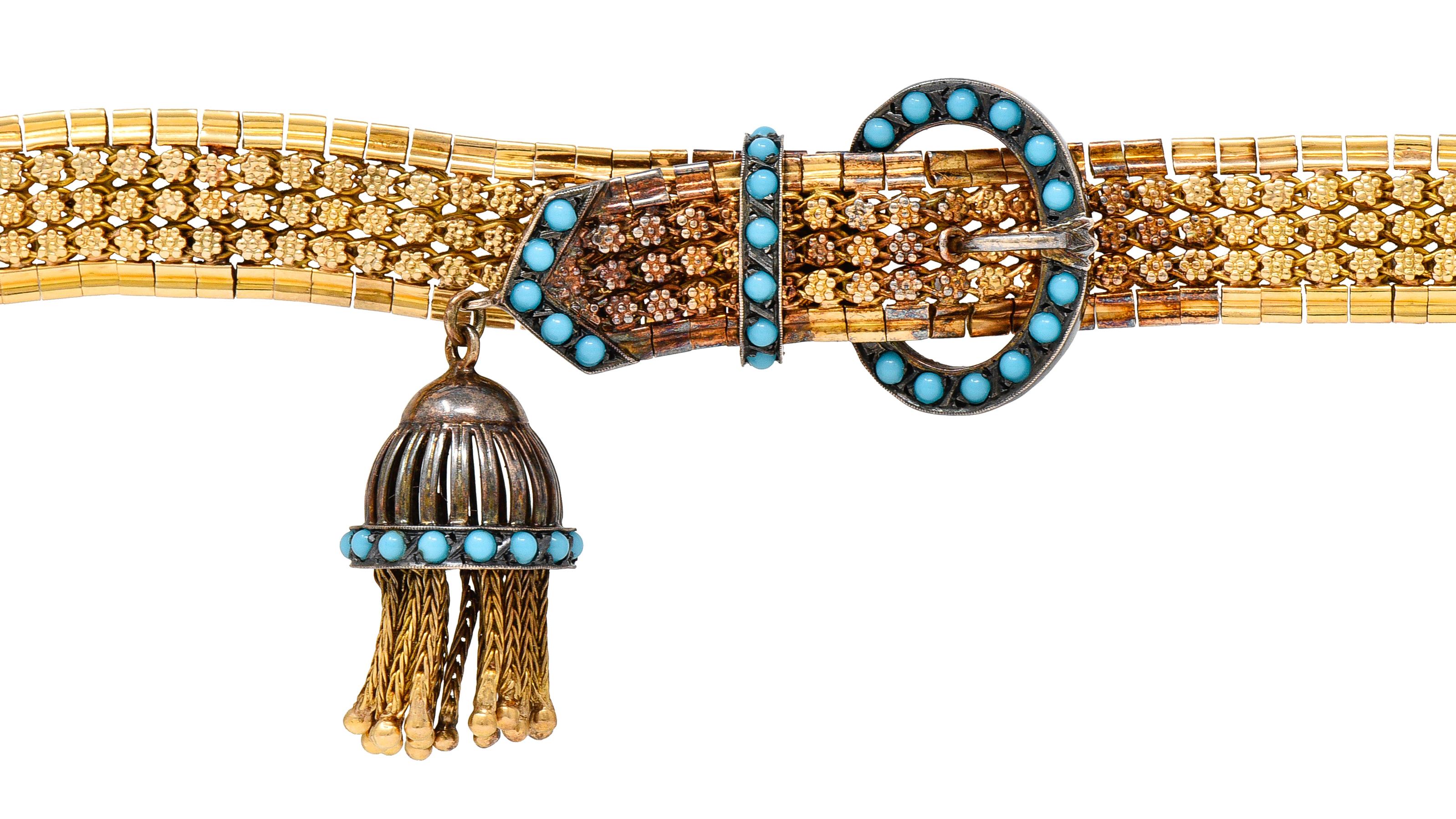 Victorian Etruscan Revival Gemstone Cabochon 18 Karat Yellow Gold Bracelet 2