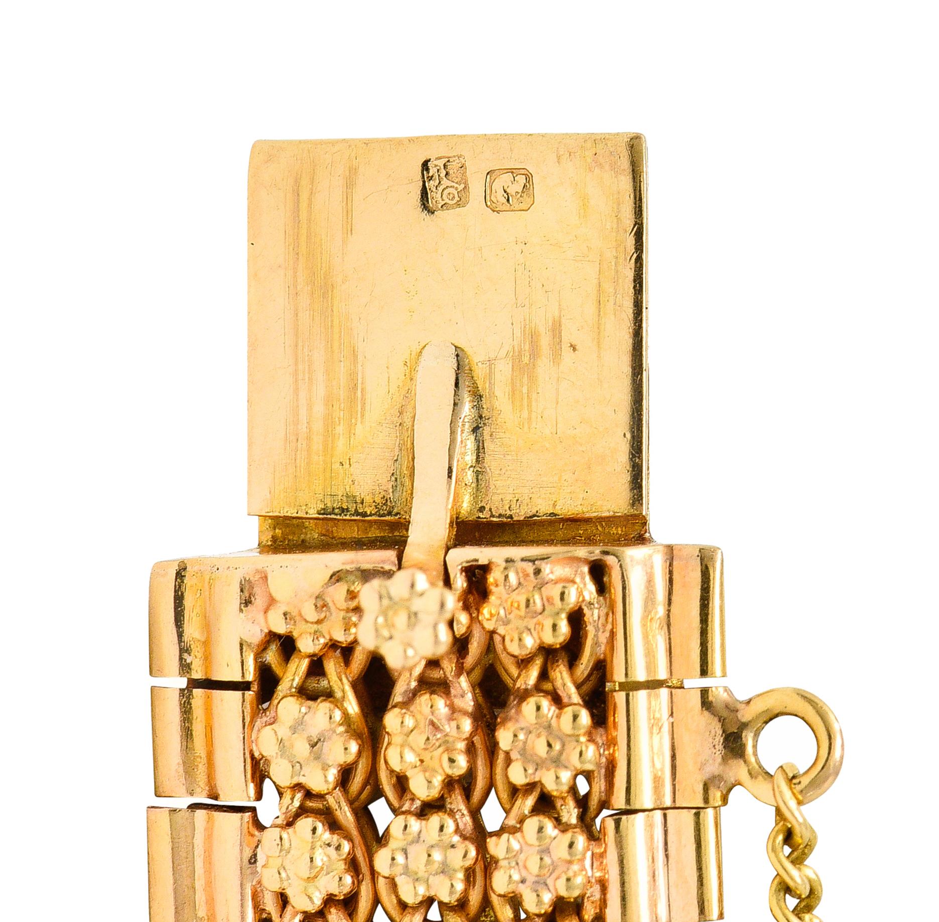 Victorian Etruscan Revival Gemstone Cabochon 18 Karat Yellow Gold Bracelet 4