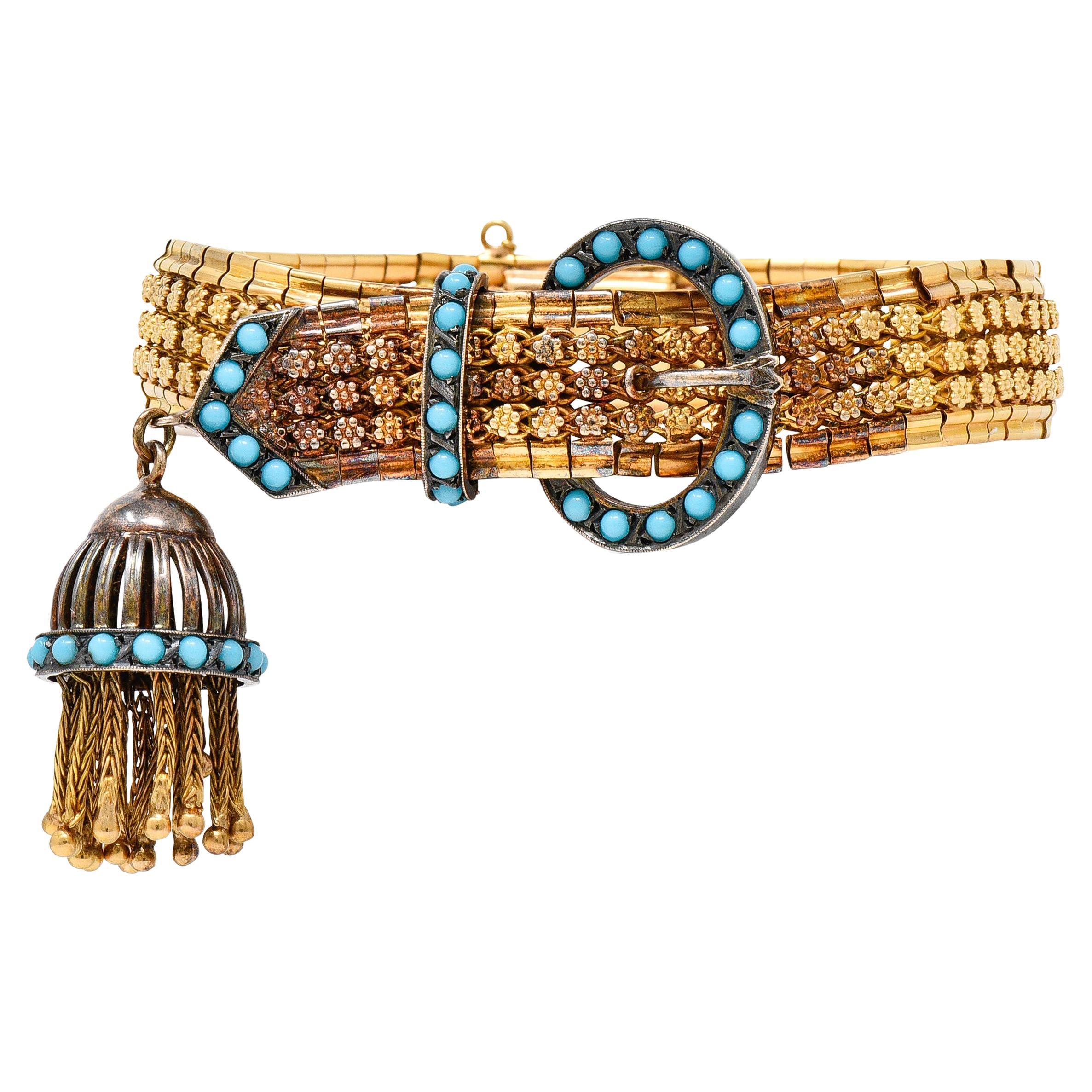 Victorian Etruscan Revival Gemstone Cabochon 18 Karat Yellow Gold Bracelet