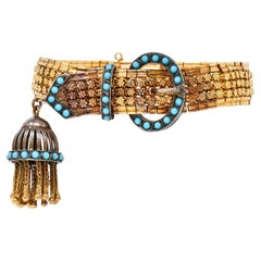 Victorian Etruscan Revival Gemstone Cabochon 18 Karat Yellow Gold Bracelet