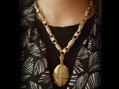 Victorian Etruscan Revival Gold Necklace and Locket