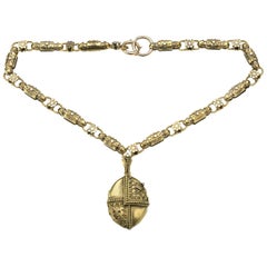 Victorian Etruscan Revival Gold Necklace and Locket