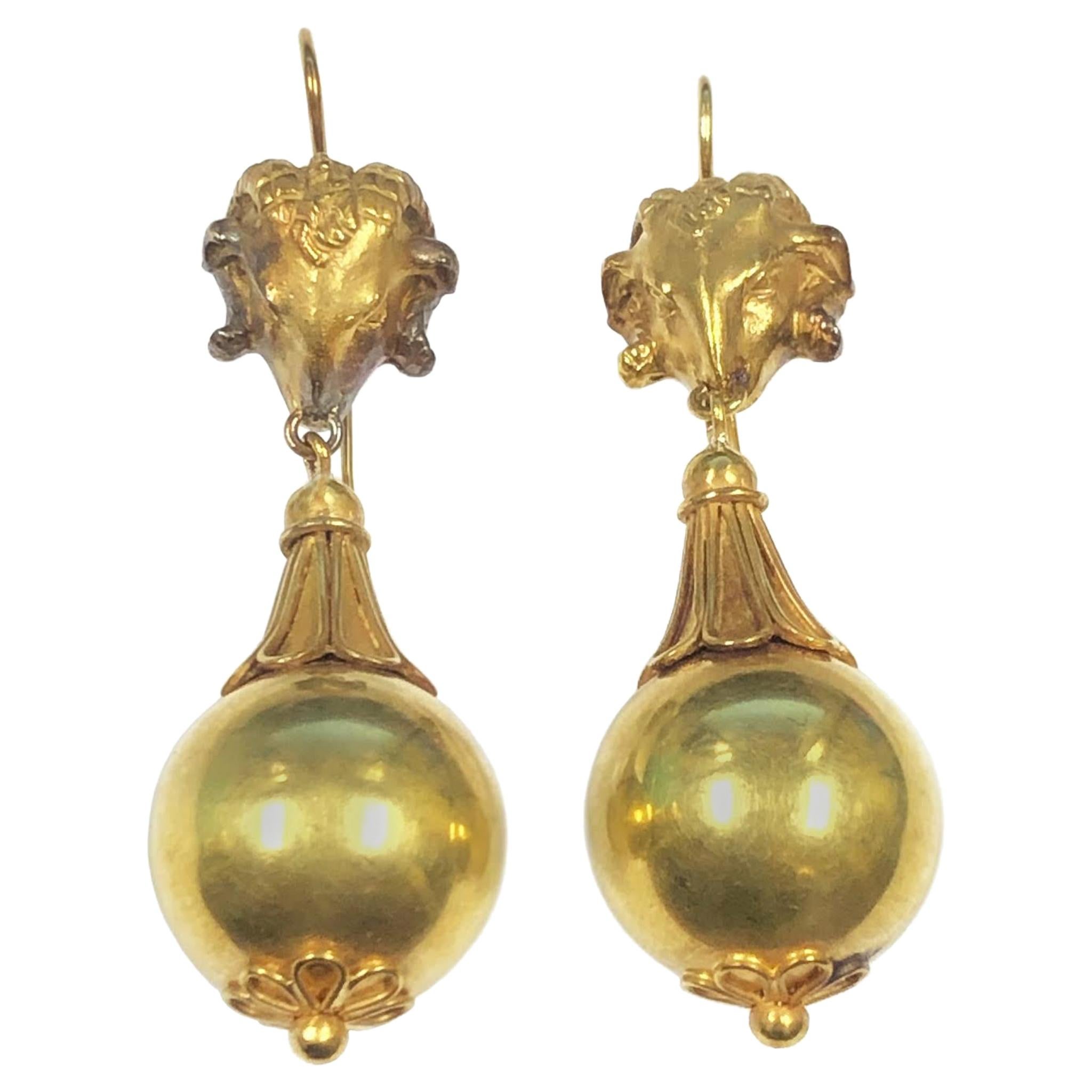 Victorian Etruscan Revival Large Yellow Gold Earrings For Sale