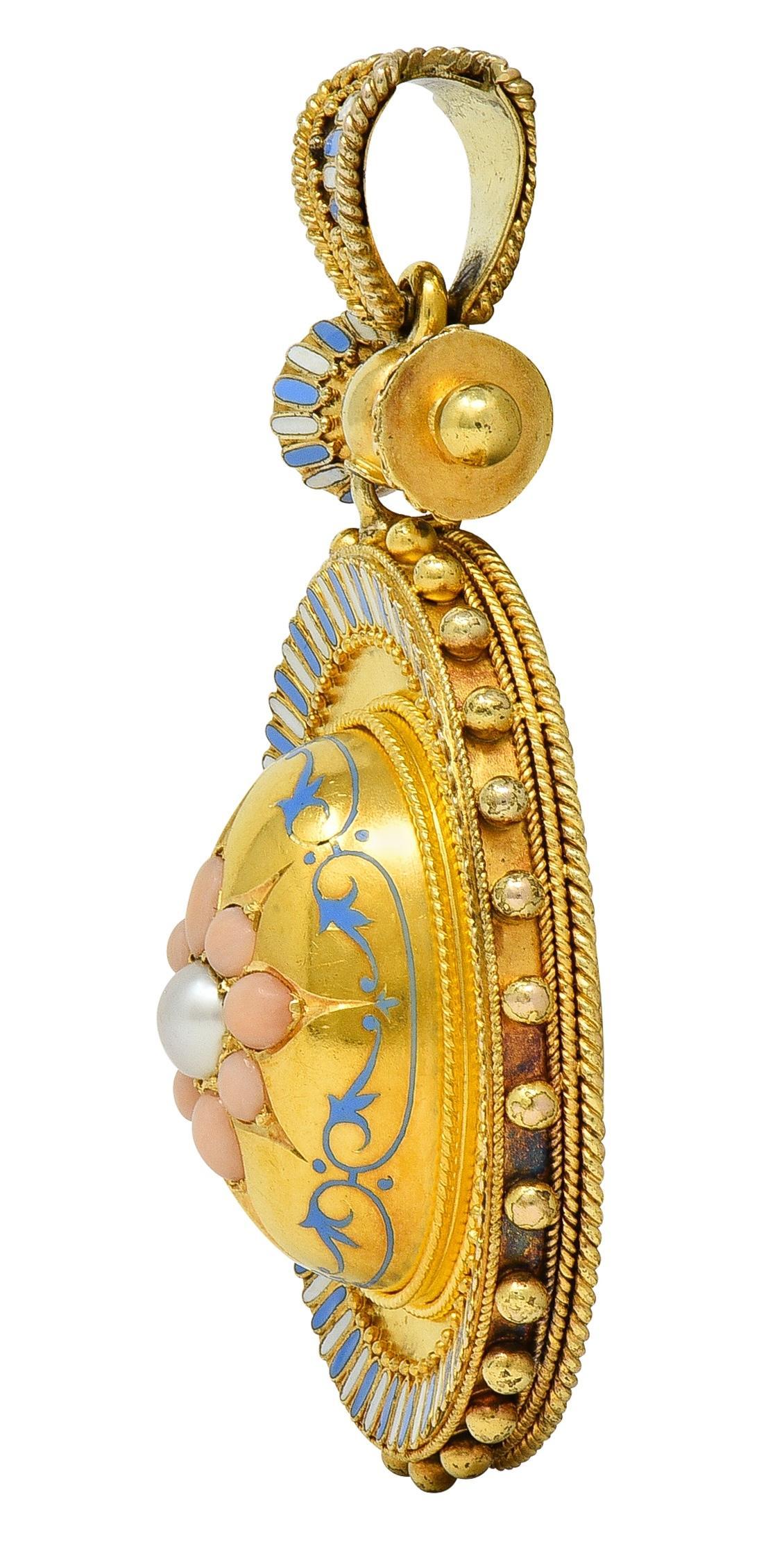 Viktorianische Etruscan Revival Multi-Gem-Emaille 14K Gold antiken Stern Medaillon Anhänger (Ovalschliff) im Angebot