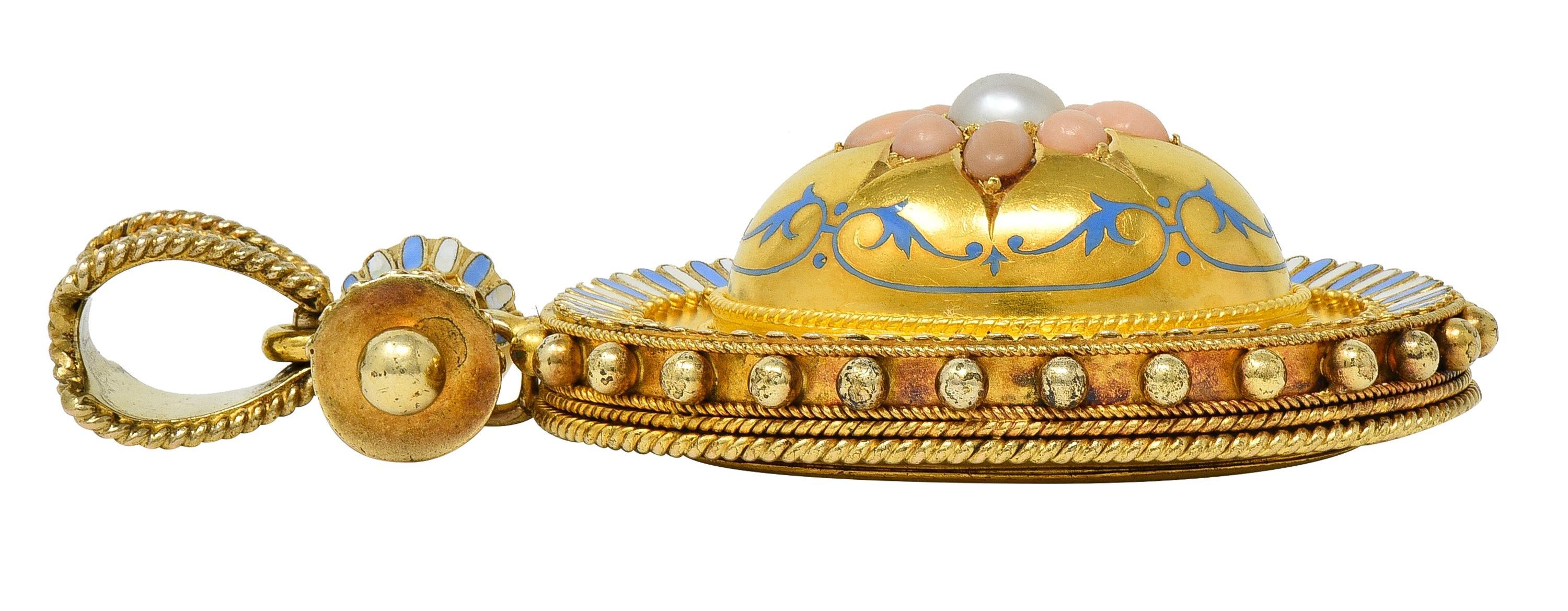 Viktorianische Etruscan Revival Multi-Gem-Emaille 14K Gold antiken Stern Medaillon Anhänger Damen im Angebot