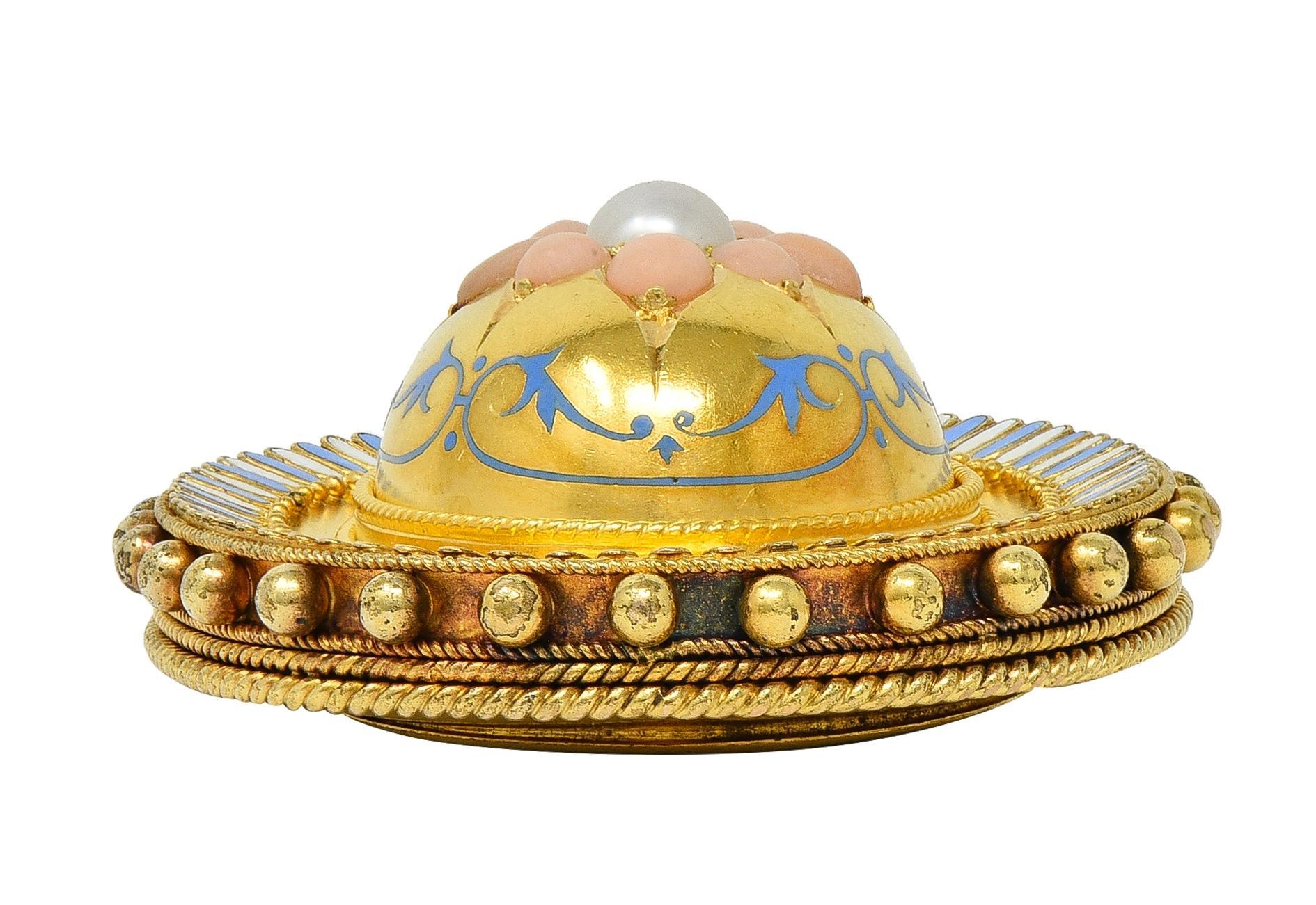 Viktorianische Etruscan Revival Multi-Gem-Emaille 14K Gold antiken Stern Medaillon Anhänger im Angebot 1
