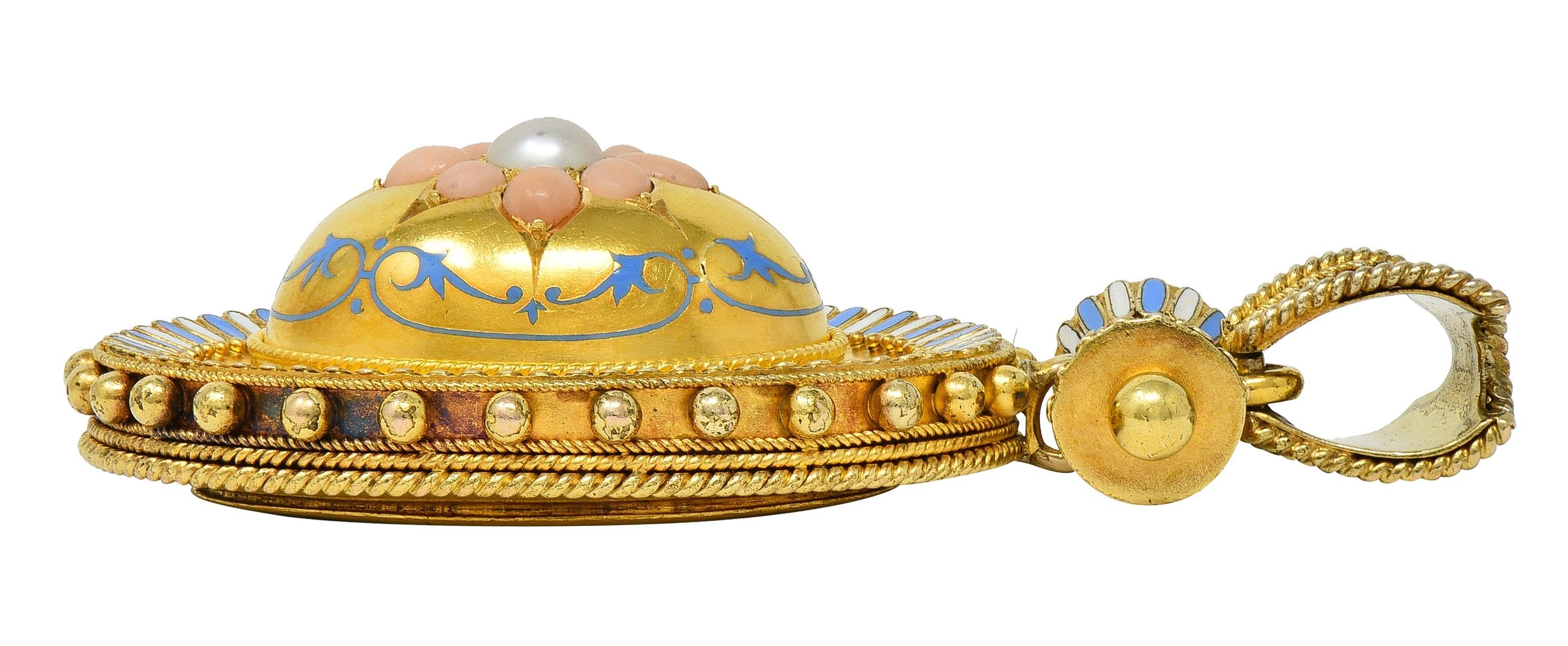 Viktorianische Etruscan Revival Multi-Gem-Emaille 14K Gold antiken Stern Medaillon Anhänger im Angebot 2