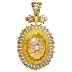 Viktorianische Etruscan Revival Multi-Gem-Emaille 14K Gold antiken Stern Medaillon Anhänger