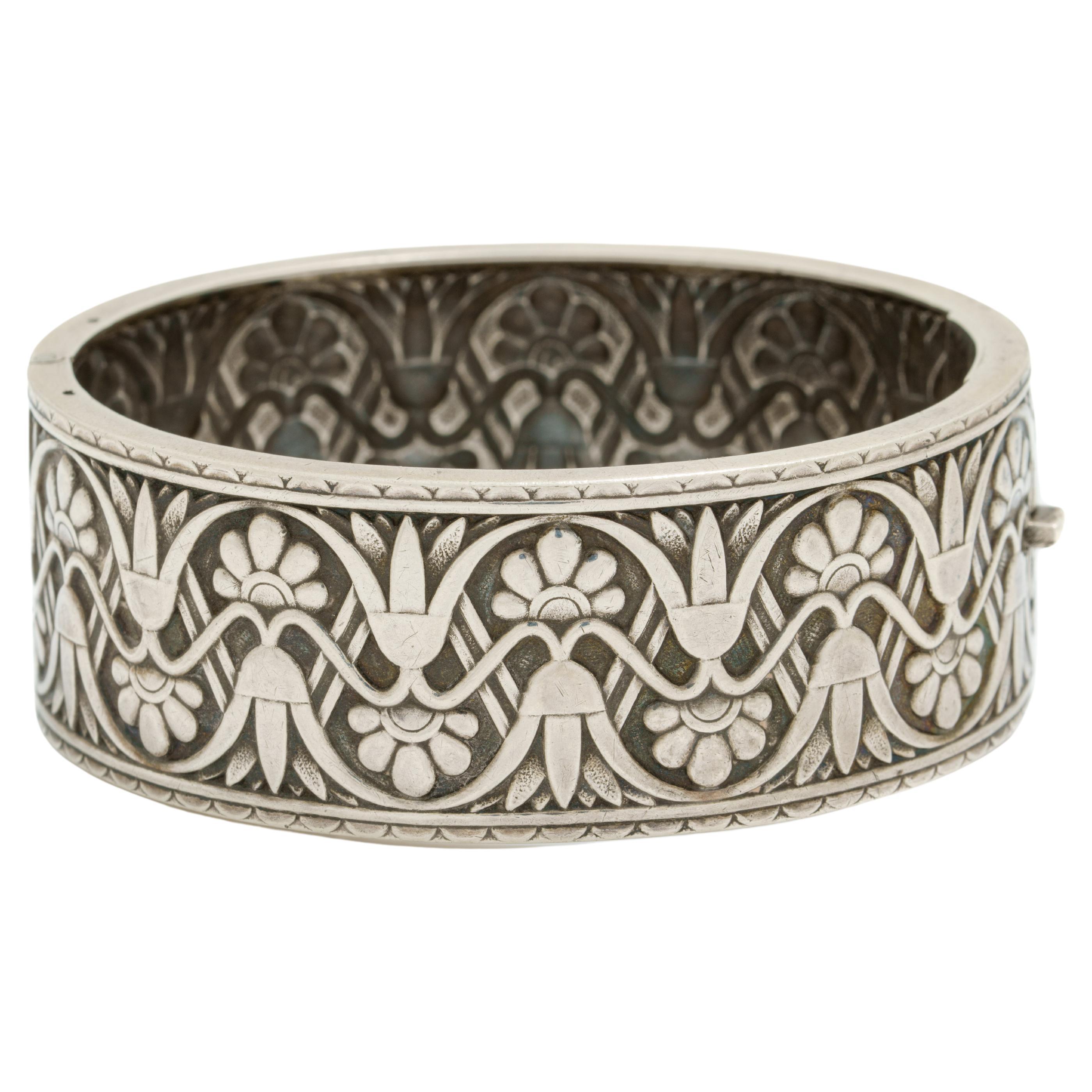Victorian Etruscan Revival Silver Statement Bangle For Sale