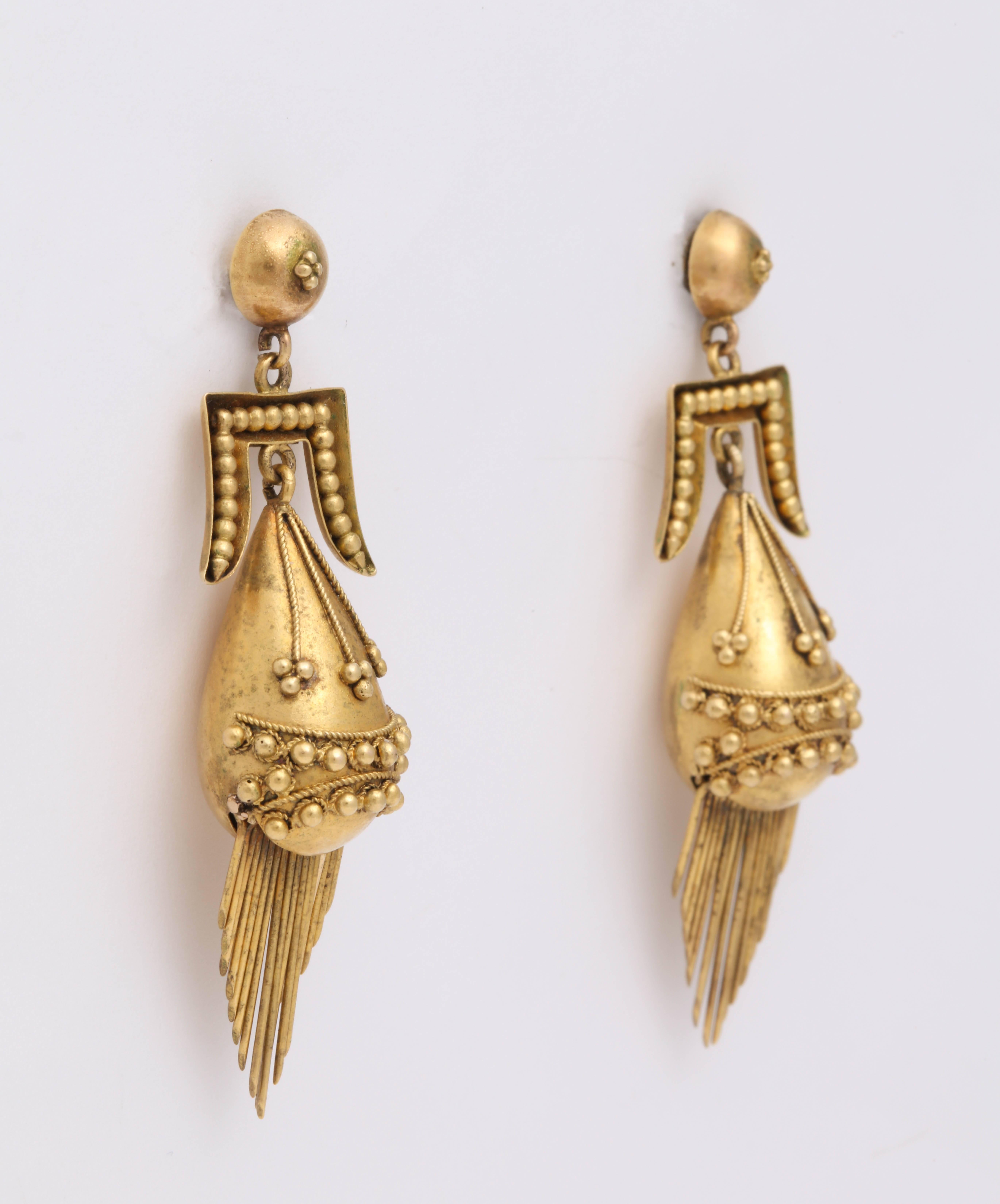 A perfect pair of Etruscan Revival Earrings with wirework and ball details. Original screw back closure- can be changed to posts upon request. 