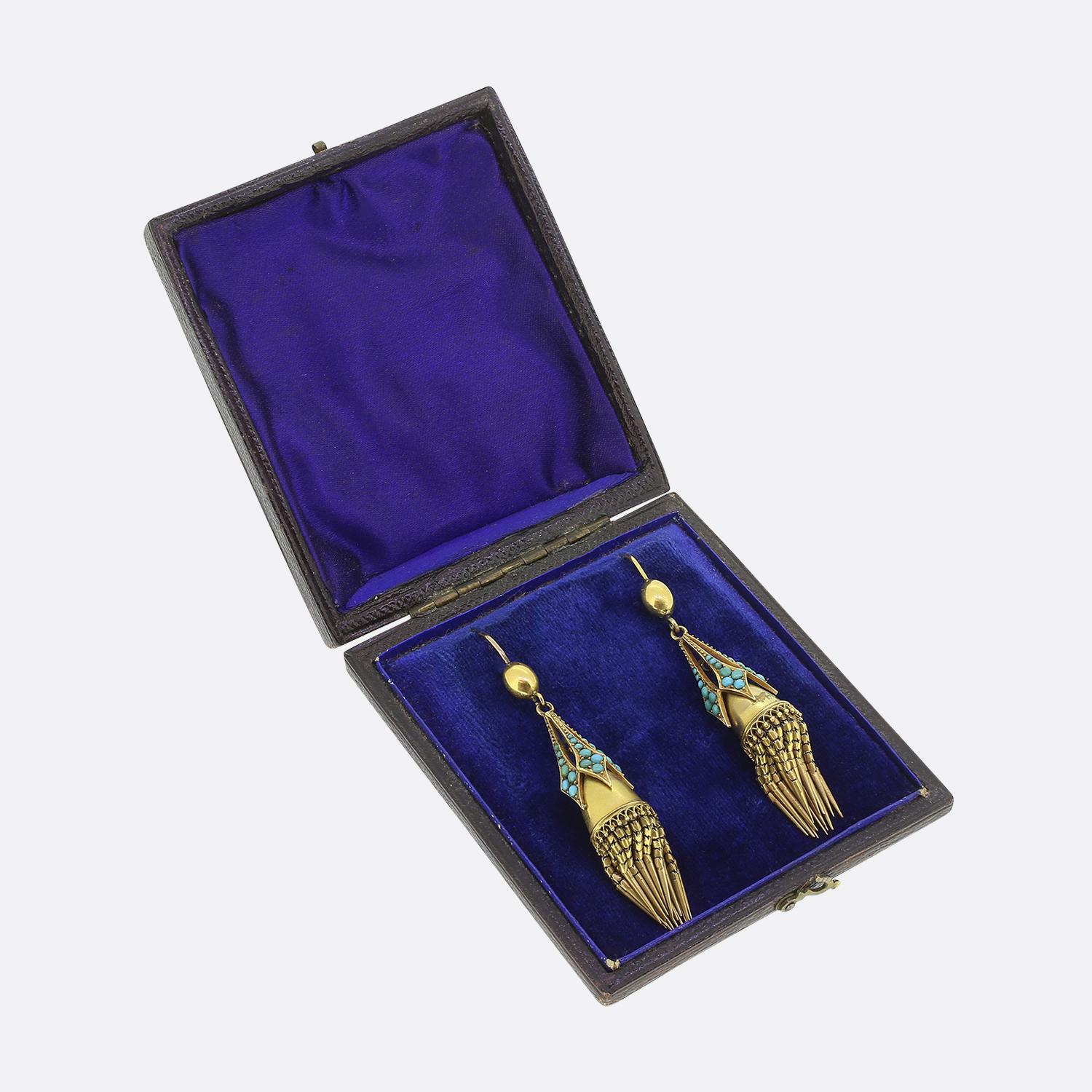 Women's or Men's Victorian  Etruscan Revival Turquoise Drop Earrings