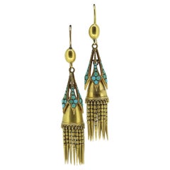 Victorian Etruscan Revival Turquoise Drop Earrings