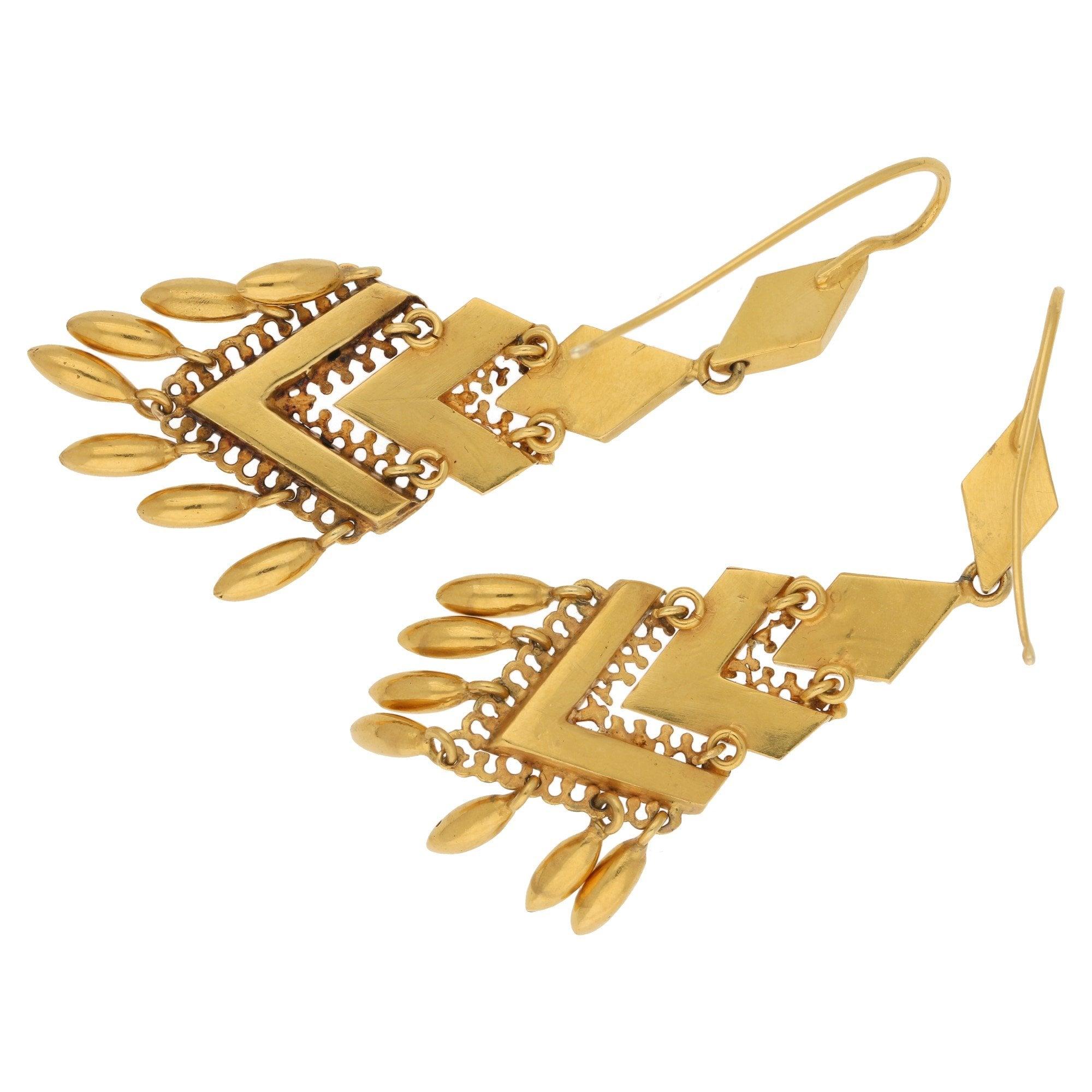 Women's or Men's Victorian Etruscan Style Drop Earrings Made of Solid 18 Karat Yellow Gold