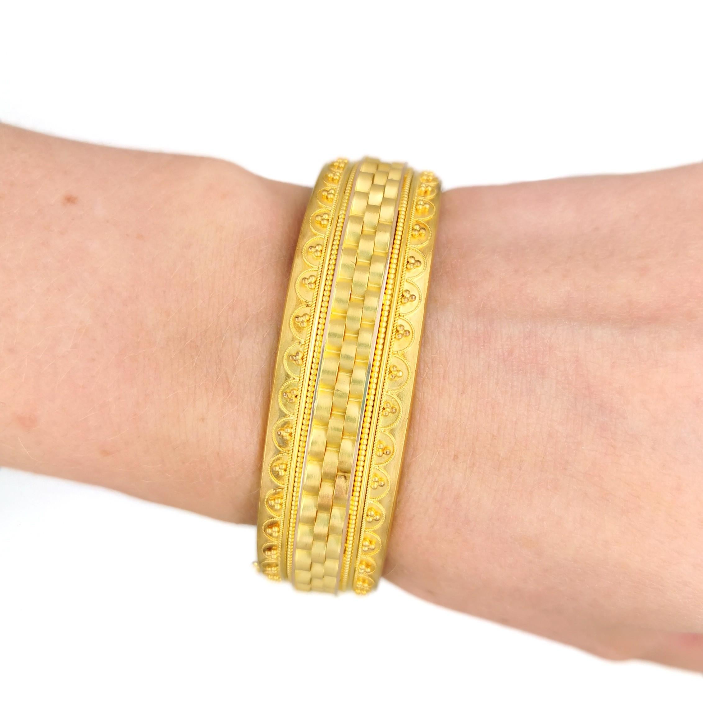 Late Victorian Victorian Etruscan Style Gold Bangle, Circa 1875 For Sale