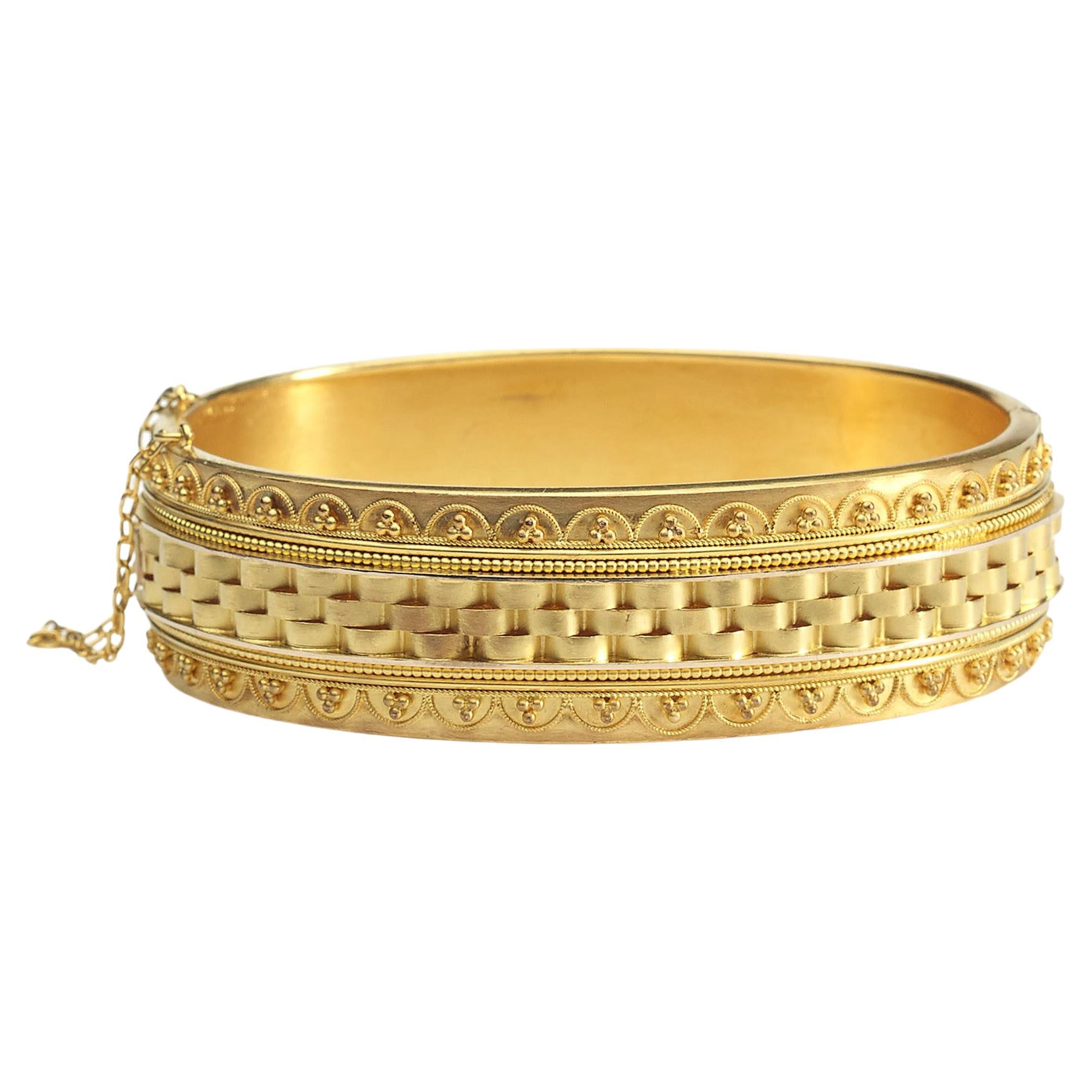 Victorian Etruscan Style Gold Bangle, Circa 1875 For Sale