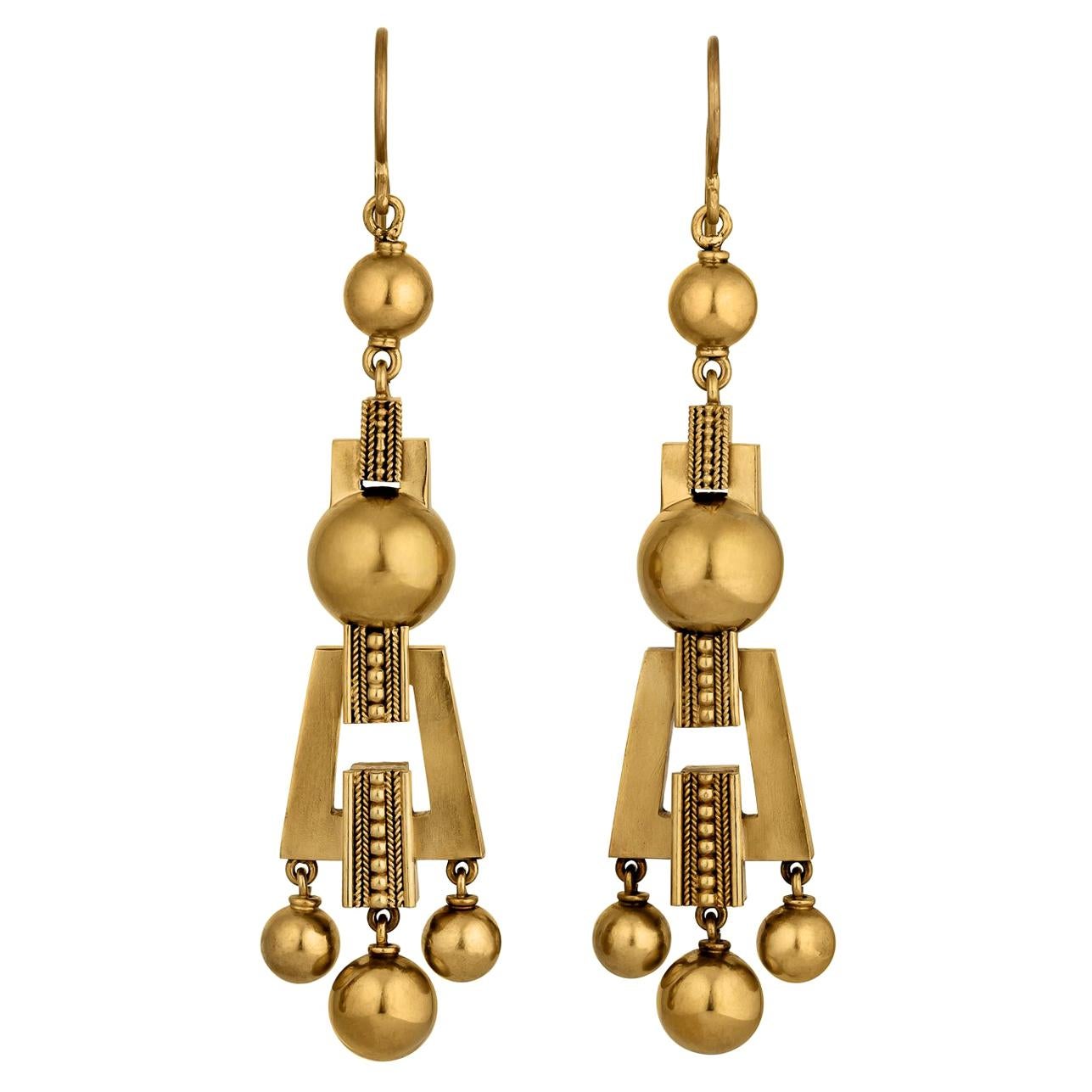 Victorian Etruscan Style Gold Earrings