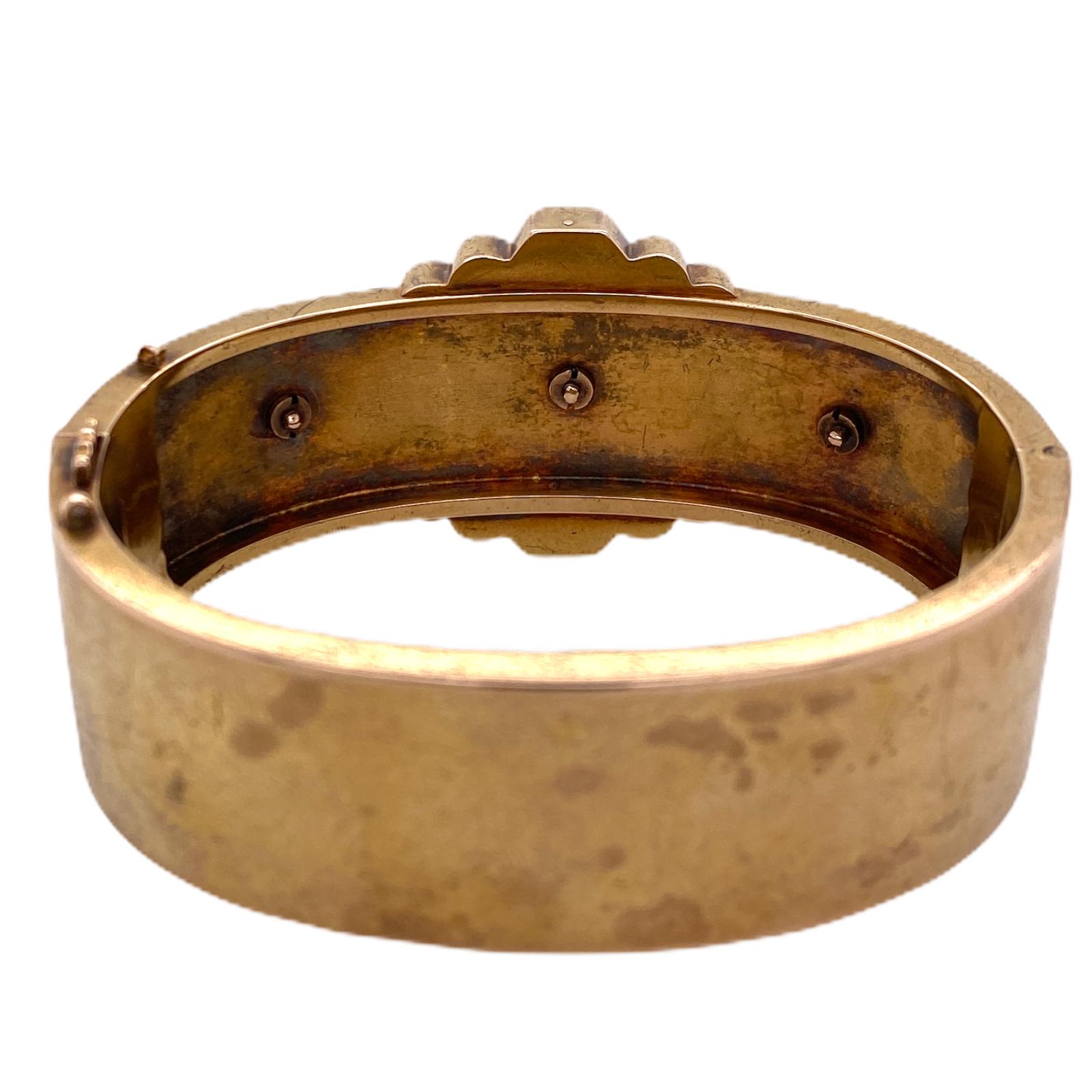 Women's Victorian Etruscan Style Hinged Bangle Bracelet 15 Karat Yellow Gold Original