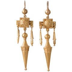 Victorian Etruscan Yellow Gold Drop Earrings