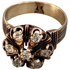 Victorian Euro and Mine Cut Diamond 14 Karat Yellow Gold Ring - Size 7 3/4