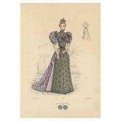 L'Elegance du soir à l'époque victorienne : Lithographie de la mode opulente publiée en 1889